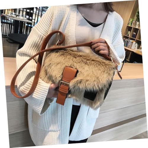 AKOOSY Plüsch Umhängetasche Damen Khaki Leichte PU Schultertasche mit Großem Fassungsvermögen Modische Crossbody Tasche für Alltag Party Shopping und Reisen Praktischer von AKOOSY