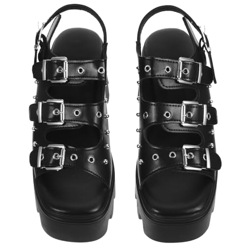 AKOOSY Punk Rivet Sandalen Damen mit Dicker Sohle Bequeme Römische Plateau schuhe Stylische Sandaletten mit Hohem Blockabsatz Atmungsaktiv und Hautfreundlich für Lange Spaziergänge von AKOOSY