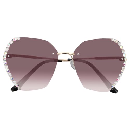 AKOOSY Randlose Damen Sonnenbrille mit Strasssteinen Leichte Uv Schutz Brille Kreative Kleine Fashion Party Eyewear Langlebig und Modisch für Alltag und Outdoor Einsatz von AKOOSY