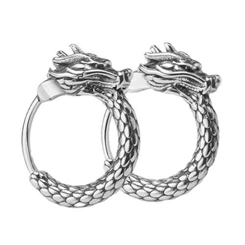 AKOOSY Retro Chinesische Drachen Ohrringe für Herren Trendige Creolen mit Ethno Silberplattierte Dragon Ear Hip Hop Ohraccessoires von AKOOSY