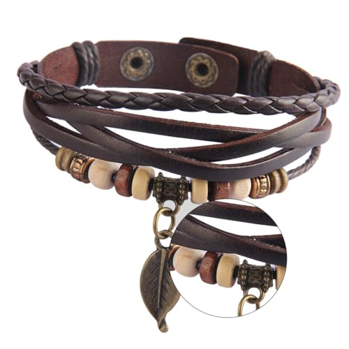 AKOOSY Retro Lederarmband Damen und Herren Handgefertigtes Vielseitiges Handornament mit Boho Anhänger Braunes Vintage Schmuckstück für Alltag Party und Konzert von AKOOSY