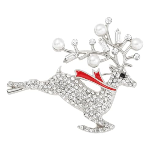 AKOOSY Retro Weihnachtsbrosche mit Silbernem Elchdesign Feine Strassverzierung Modische Anstecknadel für Damen Festlicher Brustschmuck für Kleidung Taschen und Jacken Glänzend und von AKOOSY