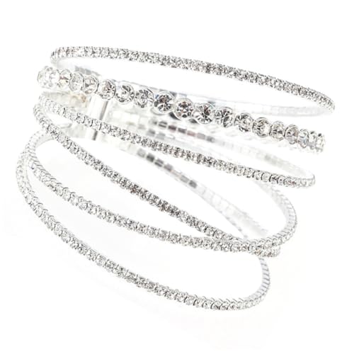 AKOOSY Rhinestone Armband Damen Silberfarben Elastischer Draht Armreif mit Reihen Funkelnde Strasssteine Eleganter Hochzeitsschmuck für Frauen und Festliche Anlässe von AKOOSY