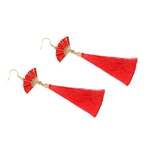 AKOOSY Rote Fächerohrringe Damen Ohrstecker Retro Stil Party Hochzeits Ohrringe Festliche Schmuckaccessoires für Frühlingsfest und Neujahr von AKOOSY