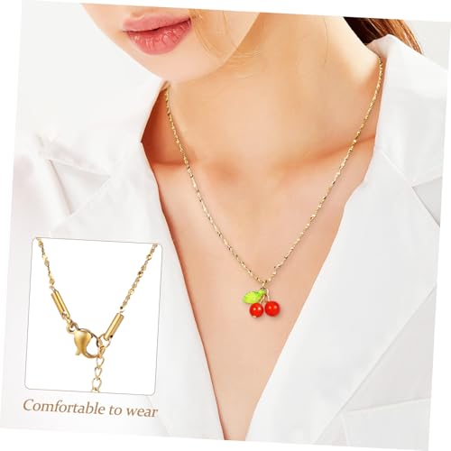 AKOOSY Rote Kirsche Anhänger Halskette Titanium Clavicle Chain Damen Charm Schmuck Süßer Schlüsselbein Schmuck Elegant Robust Kratzfest von AKOOSY