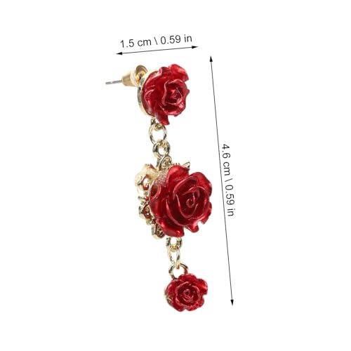 AKOOSY Rote Rosen Blumen Ohrringe Damen Hängend Leicht Elegant Modisch Blüten Schmuck von AKOOSY