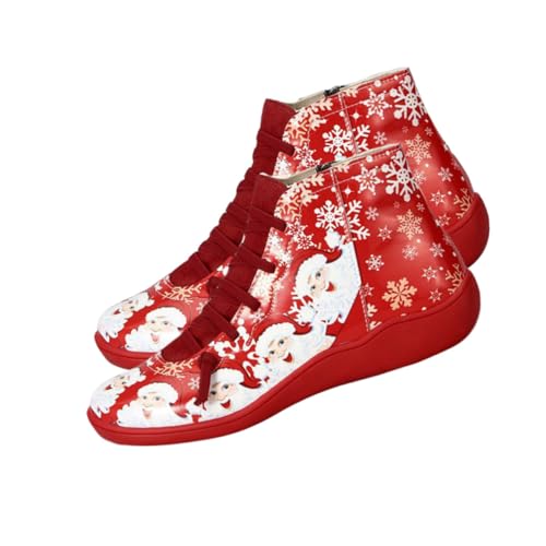 AKOOSY Rote Weihnachtskurzstiefel Damen Casual Schuhe mit Xmas Design für Herbst Winter Alltag und Festtagsstimmung Modische Damenstiefel für Weihnachtsfeier und von AKOOSY