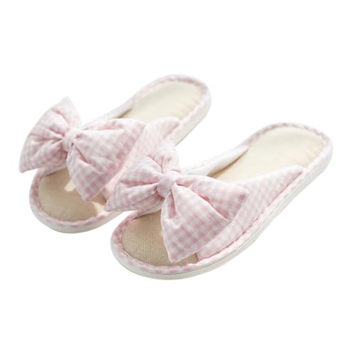 AKOOSY Rutschfeste Damen Fischmaul Hausschuhe mit Schleifen design Atmungsaktive Sommer Pantoffeln Dicke Sohle Bequeme Home Slippers für Drinnen Rosa von AKOOSY