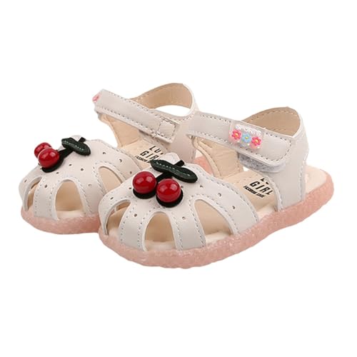 AKOOSY Sandalen Sommer Komfortable Sohle Atmungsaktiv mit Niedlichem Kirschmuster für Mädchen Rutschfest Langlebig Beige für Gesunde Fußentwicklung von AKOOSY