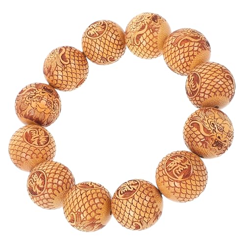 AKOOSY Holz Perlenarmband Gebetsperlenarmband Unisex Schnitzerei Dehnbar Sandelholz Handgelenk Schmuck für Männer und Frauen von AKOOSY