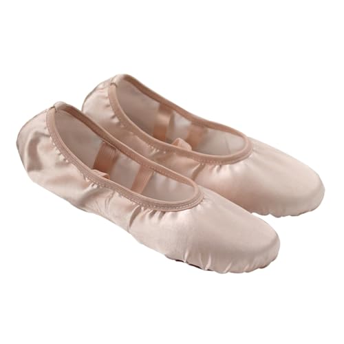 AKOOSY Satin Ballettschuhe Damen Leichte Gymnastik Tanzschläppchen mit Stretch Band Atmungsaktive Ballettslipper mit Geteilten Ledersohlen für Anfänger und Profis von AKOOSY