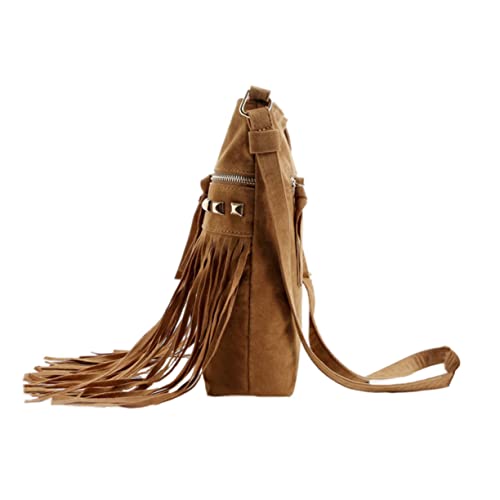 AKOOSY Schicke Schultertasche Damen Tassel Rivet Bag aus Weichem Velours mit Reibungslosem Reißverschluss Leichter Crossbody Bag für Alltag und Freizeit Moderates Fassungsvermögen von AKOOSY