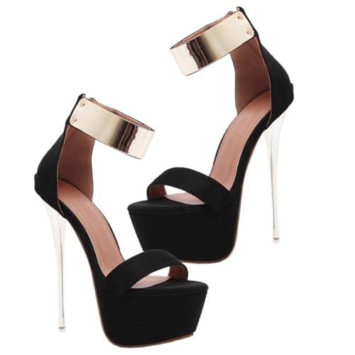 AKOOSY Schlanke Fersensandalen Damen Frauen Hadelandalen Damenschuhe Schuhe Frauen hoch sommerschuhe Mode Sandalen Frau Sandalen mit klobigen Absätzen Glitzer-Absätze Schuh offen Schwarz von AKOOSY