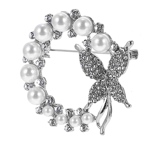 AKOOSY Schmetterlingsbrosche mit Perlen und Strass Silberfarbene Legierung Leichter Anstecker für Damen Vielseitiges Schmuckaccessoire für Kleidung Taschen Hüte und Schals Eleganter von AKOOSY
