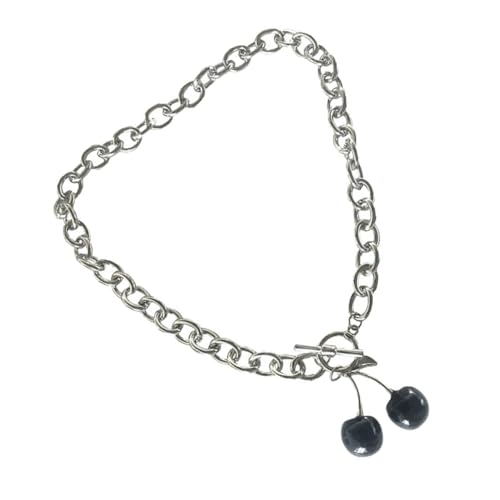 AKOOSY Schwarze Hip Hop Halskette mit Kirschanhänger Leichte Langlebige Clavicle Chain Stylischer Schmuck für Frauen Geeignet für Festivals und Vintage Partys von AKOOSY