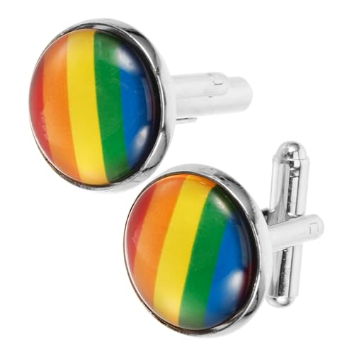 AKOOSY Silberne Manschettenknöpfe Herren mit Regenbogen design Modische Elegante Hemdverzierung Vielseitiges Accessoire für Formelle und Freizeit Anlässe Geschenkidee für Männer und von AKOOSY