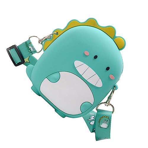 AKOOSY Silikon Umhängegeldbeutel mit Reißverschluss Niedliche Dinosaurier münztasche Leicht und Tragbar für Alltag Reisen Schule Shopping Grün Klein von AKOOSY