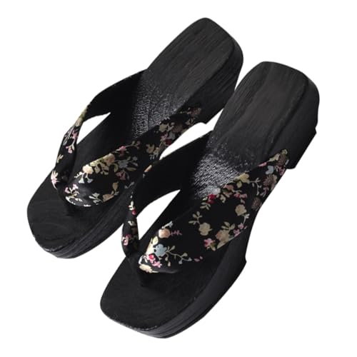 AKOOSY Sommer Damen Sandalen Holzclogs Zehentrenner Japanischer Stil Kreative Hausschuhe mit Flacher Sohle und Bequemer Innensohle Leichte Gartenschuhe für Alltag und Freizeit von AKOOSY