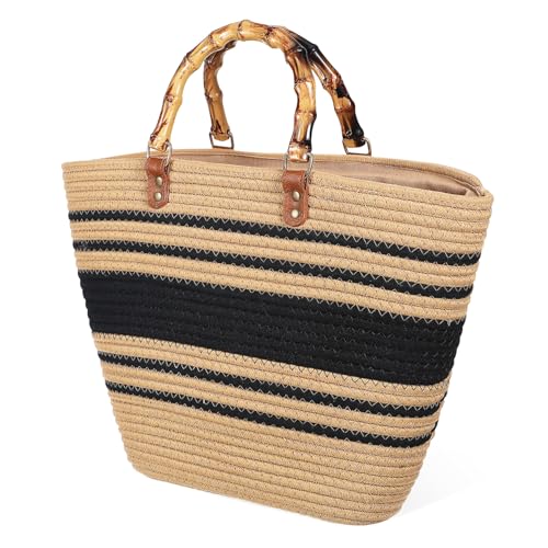 AKOOSY Sommer Geflochtene Handtasche Schulter Reisen Jute Schulranzen Strand Stroh Handtaschen Für Damen Gewebte Tragen Einfach Strickhandtasche Sommertasche Baumwollfaden von AKOOSY