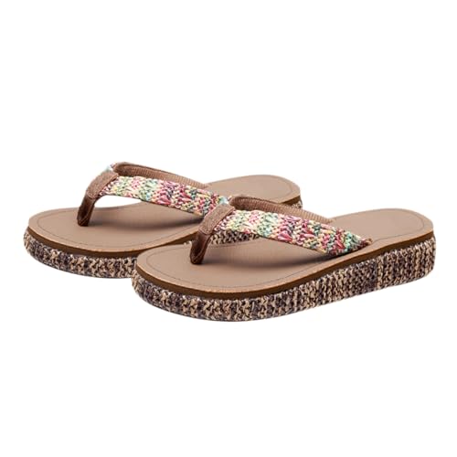 AKOOSY Sommer Slipper Damen Wedges mit Dicker Rutschfester Sohle Atmungsaktive Stylische Strand Hausschuhe für Frauen Komfortabel Elegant für Strand und Zuhause Dunkelbraun von AKOOSY