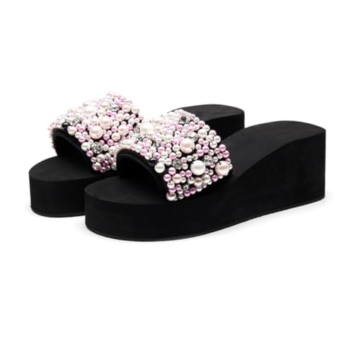 AKOOSY Sommer Wedgeslipper Damen Keilabsatz Sandalen mit Rutschfester Sohle und Stilvoller Perlendekoration für Strand Zuhause und Alltag Leichte Bequeme Außenschuhe AKOOSY Sommer Wedgeslipper Damen Keilabsatz Sandalen mit Rutschfester Sohle und Stilvoller Perlendekoration für Strand Zuhause und Alltag Leichte Bequeme Außenschuhe von AKOOSY