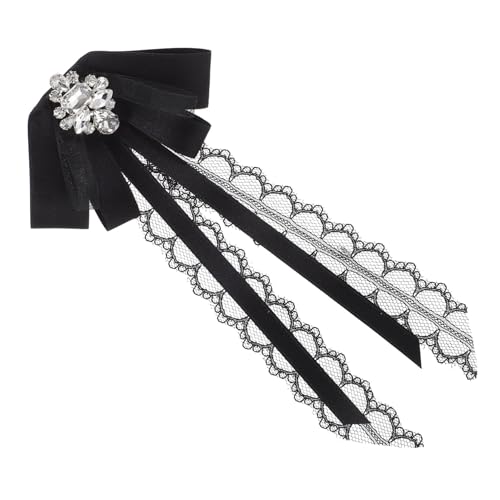 AKOOSY Spitzenbrosche Damen Schleifenbrosche mit Strassbesatz Eleganter Broschenpin für Bluse und Kleidungsaccessoire Schwarz von AKOOSY