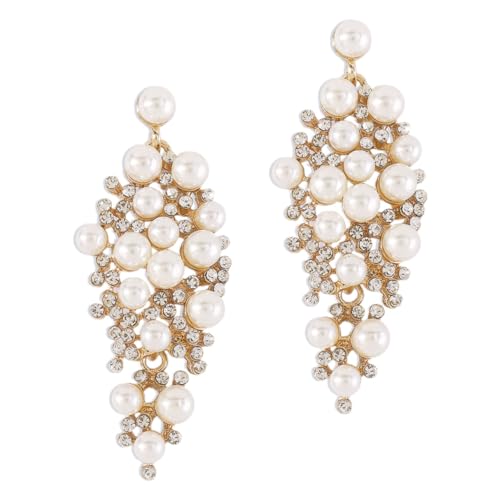 AKOOSY Statement Perlenohrringe Damen Ohrstecker mit Geometrischem Zirkonia Leichte Dangle Ohrringe Weiße Perlen für Frauen und Teens Vielseitiger Schmuck für Party und Alltag von AKOOSY