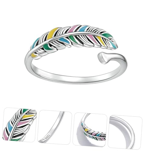 AKOOSY Sterling Silber Damen Offener Federring mit Farbiger Emaille Verstellbarer Schmuck für Alltag Party und Hochzeit Hautfreundlicher Eleganter Ring als Damen Schmuck Accessoire von AKOOSY