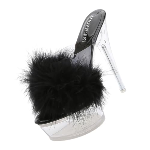 AKOOSY Stilvolle Damen High Heel Sandalen mit Dünnem Absatz Transparente Slipper Sommerschuhe für Frauen Komfortabel und Vielseitig Kombinierbar Schwarz von AKOOSY