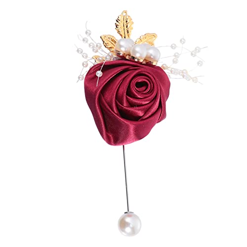 AKOOSY Stoffblumen Brosche Handgefertigt Rosenform Mode Anstecknadel Hochzeit Brautkleid Accessoire Weinrot von AKOOSY