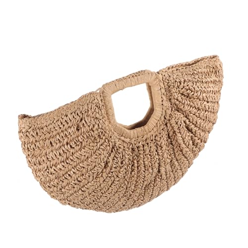 AKOOSY Strandtasche Damen Geflochtene Handtasche Mondförmig Leicht Tragbar Vintage Sommer Tasche Für Urlaub Freizeit von AKOOSY