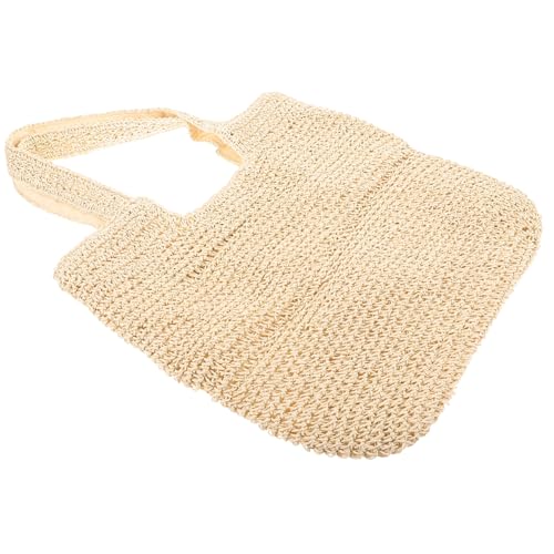 AKOOSY Strandtasche Damen Sommer Strohtasche Leicht Geflochtene Schultertasche Strandtaschen Damen Handgefertigt Freizeit Strand Einkaufstasche Modisch Beige von AKOOSY