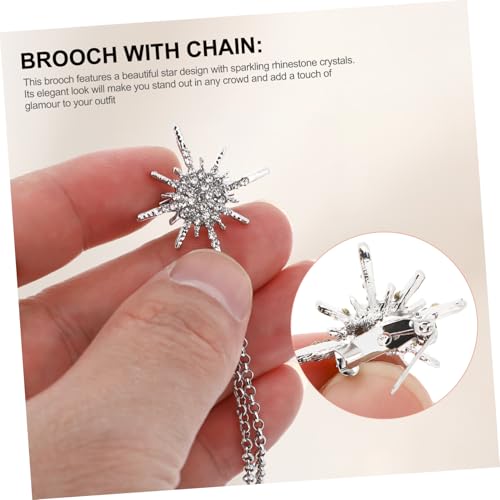 AKOOSY Strass Brosche Damen Sternform mit Kette Funkelnde Anstecknadel aus Legierung Eleganter Schmuck für Anzug und Festliche Kleider Sicherer Verschluss Modisches Accessoire für Frauen von AKOOSY