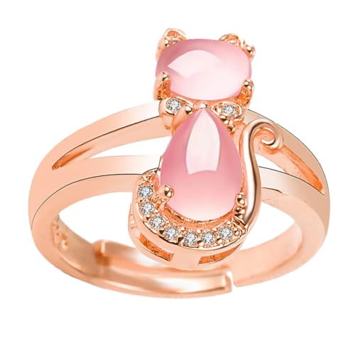 AKOOSY Stylischer Offener Katzenring mit Strass Besatz Roségold Elegantes Fingeraccessoire für Damen für und Besondere Anlässe von AKOOSY
