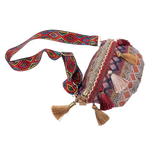 AKOOSY Kleine Ethno-Stil Tasche Mit Quaste Verstellbare Hüfttasche Für Damen Zum Einkaufen Und Spazierengehen Aus Langlebigem von AKOOSY