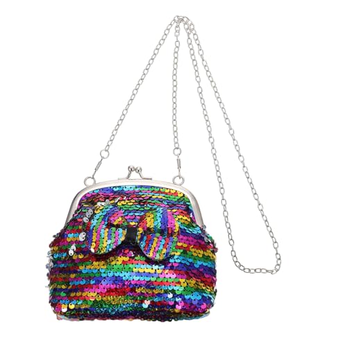 AKOOSY Tasche Umhangetasch Mädchen Schultertasche Bowknot Design Pailletten Farbige Aufbewahrungstasche Leichter Verschluss Für Alltag Einkauf Spazierengehen Partys von AKOOSY