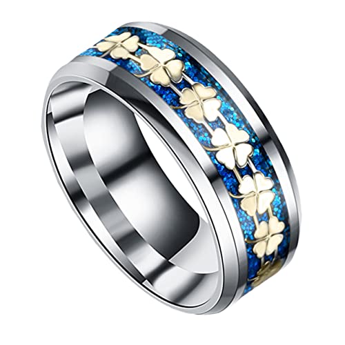 AKOOSY Titanstahl Damenring Blaue Basis Goldfarbener Verstellbarer Schmuck Vierblättriges Kleeblatt Modischer Unisex Dekorativer Ring von AKOOSY