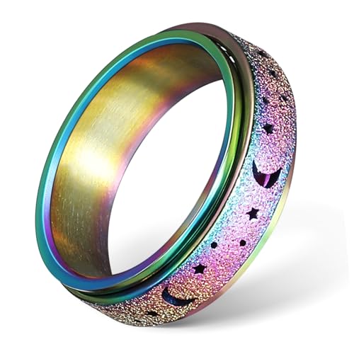 AKOOSY Titanstahl Spinner Ring Damen Herren Rotierender Mond Stern Design Langlebiges Minimalistisches Statement Schmuckstück Komfortabler Glatter Fingerring Vielseitig Tragbar von AKOOSY