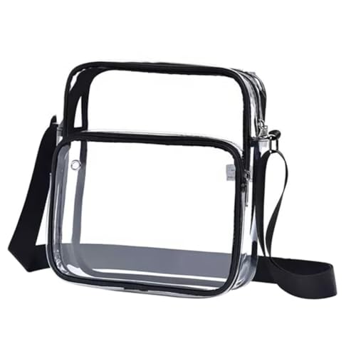 AKOOSY Transparente PVC Damen Umhängetasche mit Verstellbarem Gurt Leichte Crossbody Tasche mit Reißverschluss Große Kapazität für Shopping Alltag Freizeit und Reisen Maße Schwarz von AKOOSY