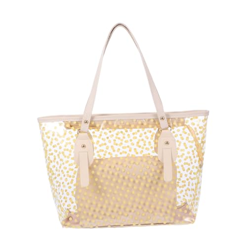 AKOOSY Transparente Schultertasche Damen Beige mit Reißverschluss Wassertasche mit Innenbeutel Leichte PU Tasche Strand und Alltagstasche Große Kapazität für Kosmetik und Reise Robust von AKOOSY