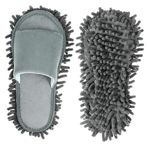 AKOOSY Unisex Chenille Mopp hausschuhe mit Zehenöffnung Rutschfest Atmungsaktiv Waschbar Vielseitig Fliesen Vinylböden für Kalte Monate und Staubreinigung im Haushalt von AKOOSY