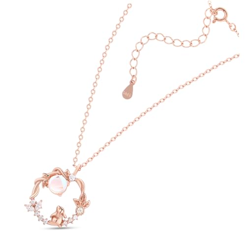 AKOOSY Verstellbare Hasen Halskette Damen Silber Roségold mit Anhänger Süße Bunny Schmuck für Mädchen Clavicle Kette für Freundin und Besondere Anlässe von AKOOSY