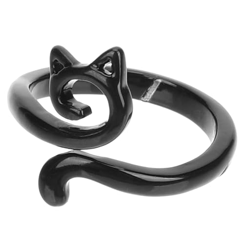 AKOOSY Verstellbarer Damen fingerring Katzenmotiv aus Langlebiger Legierung Offener Kleiner Schmuckring Modisches Tierdesign Komfortabel für Alltag und Besondere Anlässe von AKOOSY