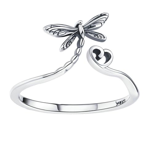 AKOOSY Verstellbarer Damenring aus Sterling Silber mit Libellenmotiv Modisches Offenes Design Eleganter Modeschmuck für Frauen und Mädchen Stilvoll und Anpassbar Geschenk von AKOOSY