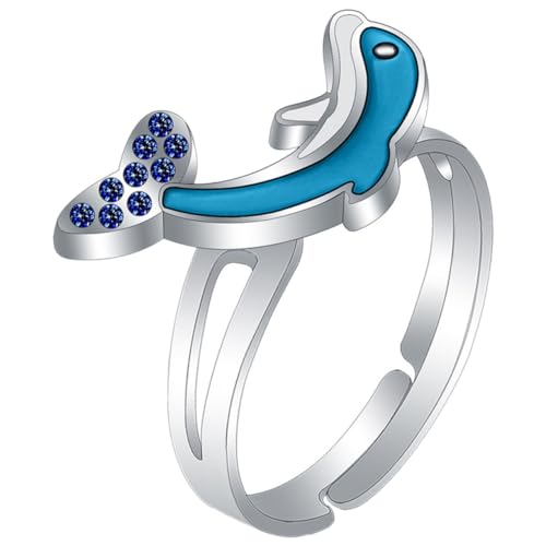 AKOOSY Verstellbarer Delfin stimmungsring für Erwachsene Farbwechselring aus Hochwertiger Legierung Leicht Langlebig Emotionale Temperaturanzeige für Partys und Alltag von AKOOSY