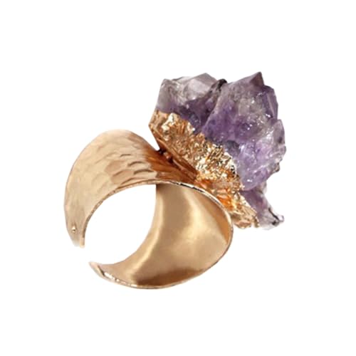 AKOOSY Verstellbarer Kreativer Amethyst Ring mit Unregelmäßiger Form Breiter Öffnung Handgefertigter Damen Fingerschmuck Leicht und Komfortabel für Tägliche Dekoration von AKOOSY