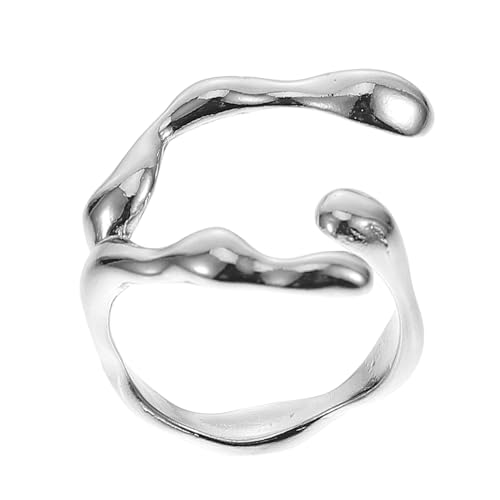 AKOOSY Verstellbarer Offener Damenring Silber Plattiert Bamboo design Leichter Fingerring Individuell Anpassbar Elegantes Geschenk für Frauen und Mädchen von AKOOSY
