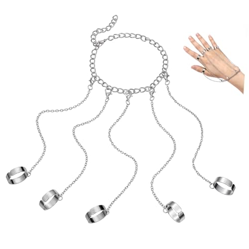 AKOOSY Verstellbarer Silberner Kettenring Damen Punk Stil Offener Fingerring Modisches Handdekor für Alltag Party Hochzeit von AKOOSY