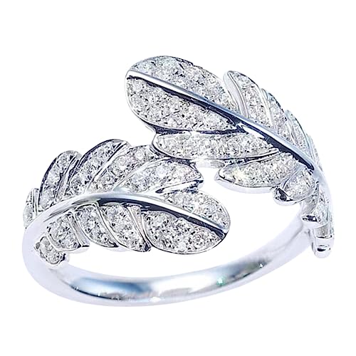 AKOOSY Verstellbarer Strassring für Frauen Hypoallergener Offener Ring mit Elegantem Federdesign für Damen Hautfreundlich von AKOOSY