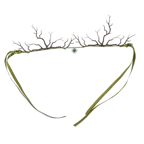 AKOOSY Verstellbares Braut Haarband mit Exotischem Zweig Design Grünem Anhänger Eleganter Stirnband Schmuck für Frauen Geeignet für Hochzeiten Partys Brautjungfern und Festliche Anlässe von AKOOSY